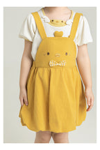 Jumper Burbuja Niña | Amarillo Mostaza con Pechera Bordada y Moño Vichy