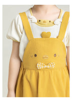 Jumper Burbuja Niña | Amarillo Mostaza con Pechera Bordada y Moño Vichy