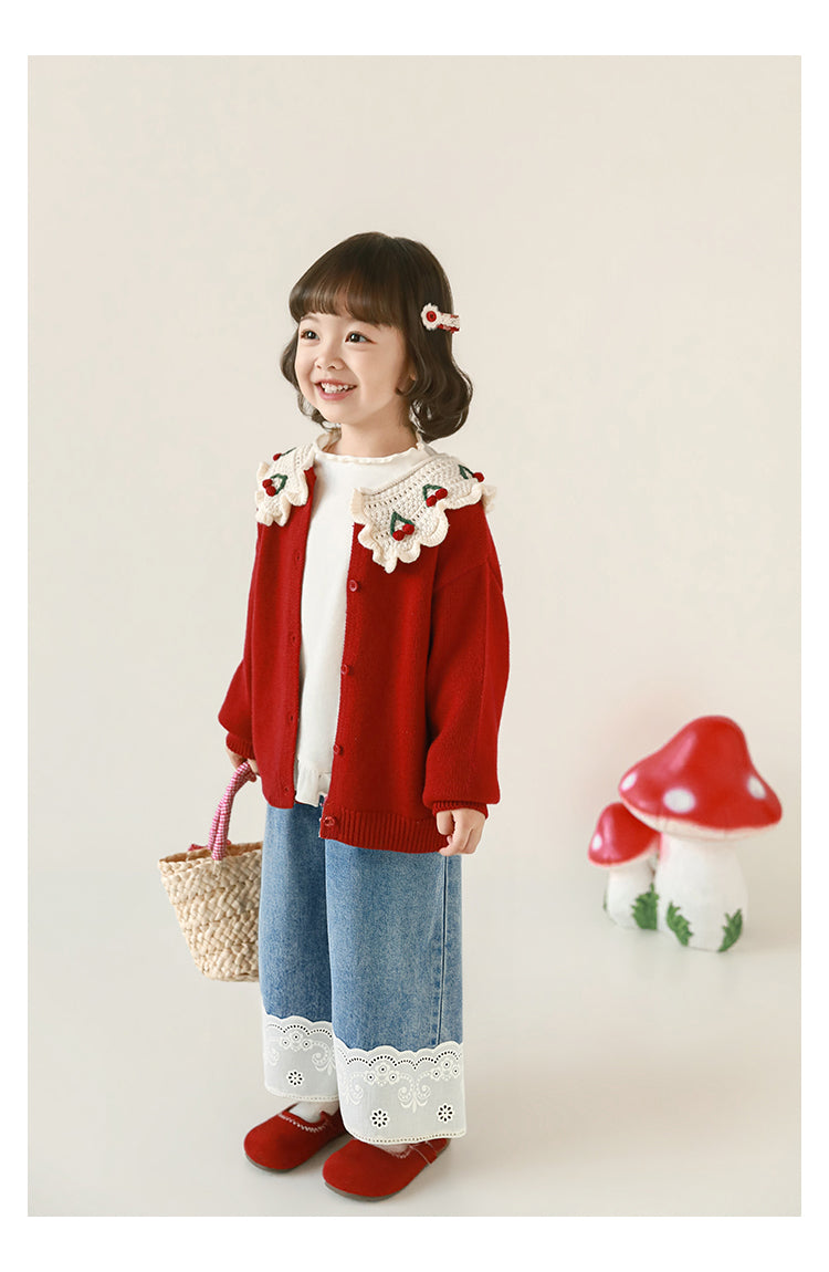Jeans Wide Leg Niña | Mezclilla con Encaje Bordado Suizo en Bastilla