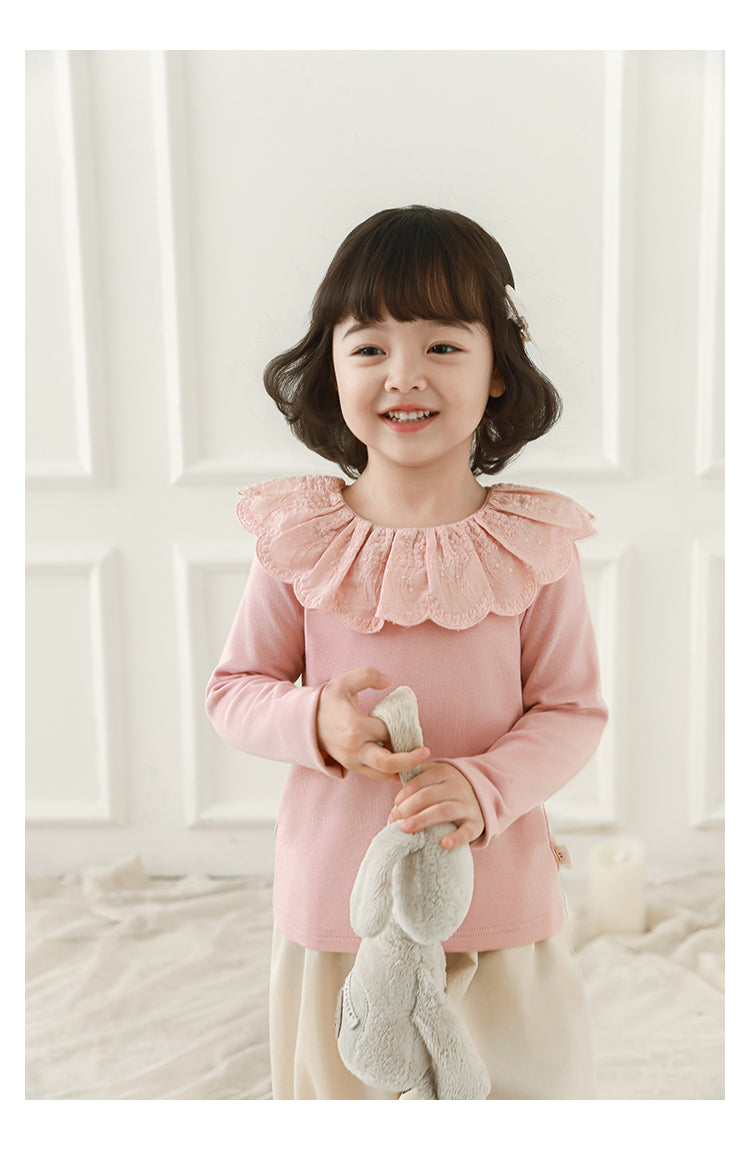 Blusa Manga Larga Niña | Cuello Holán Bordado Estilo Romántico