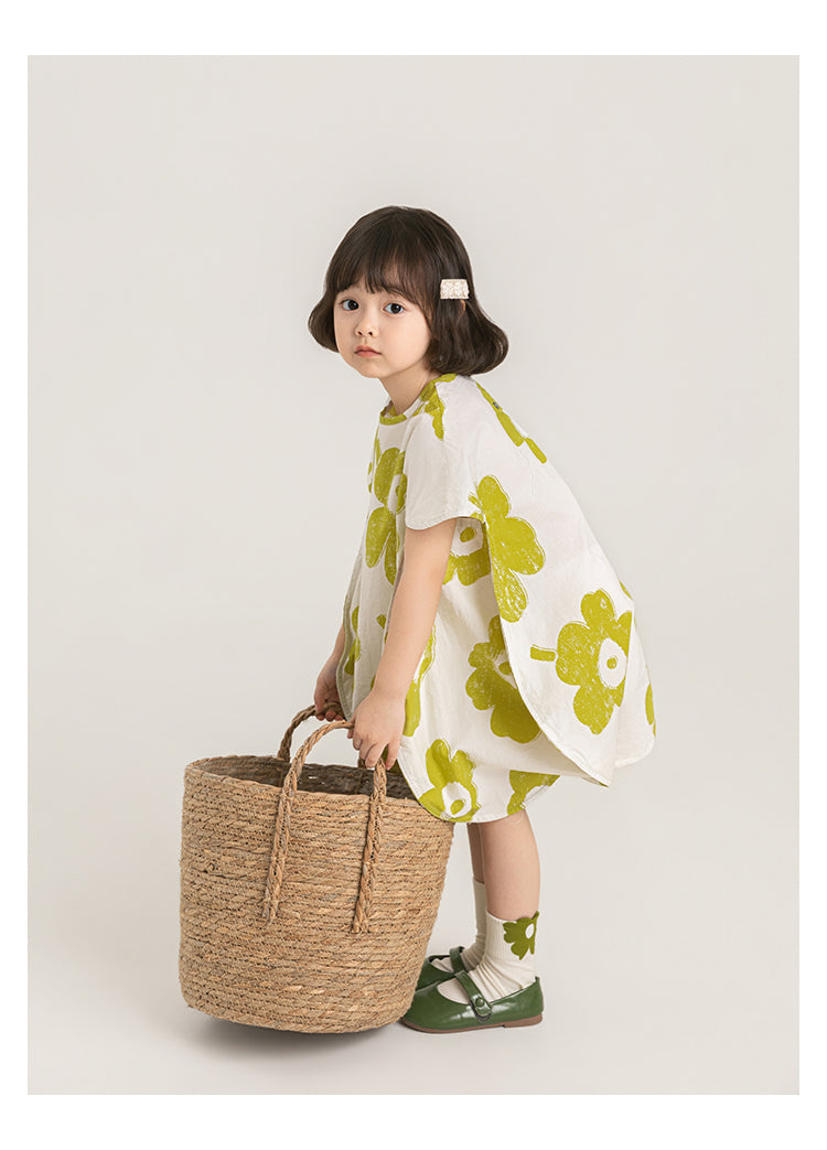 Vestido Túnica Floral Niña | Dobladillo Pétalo y Corte Trapecio Inspiración Asiática