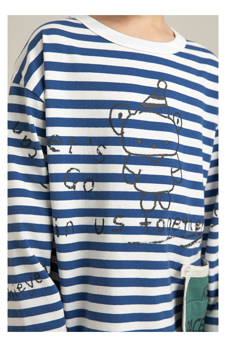 Playera Manga Larga Oversize Unisex | Rayas Americanas e Ilustración Boceto