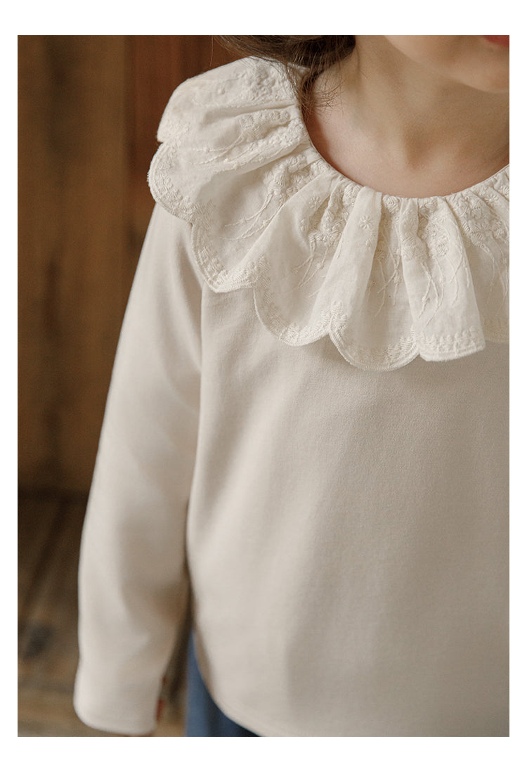 Blusa Manga Larga Niña | Cuello Holán Bordado Estilo Romántico