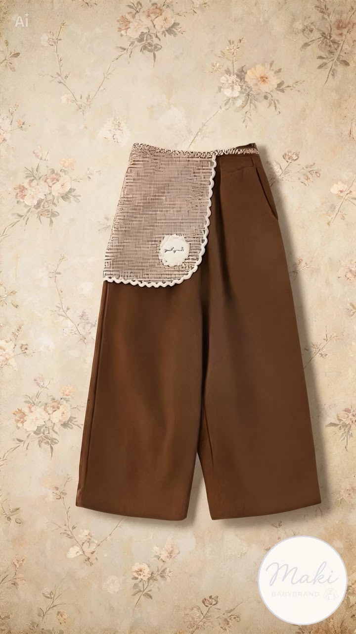 Pantalón Wide Leg Niña | Solapa Asimétrica Vichy e Inspiración Asiática