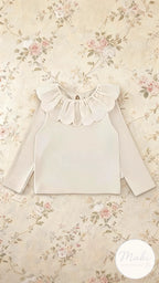 Blusa Manga Larga Niña | Cuello Holán Bordado Estilo Romántico