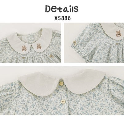 Blusón Estampado Conejitos Niña | Manga Farol y Cuello Bobo