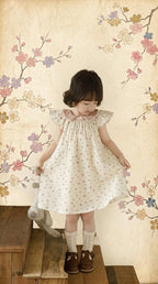Vestido Floral Niña | Cuello Bobo Bordado Estilo Cottage Core y Romántico Asiático