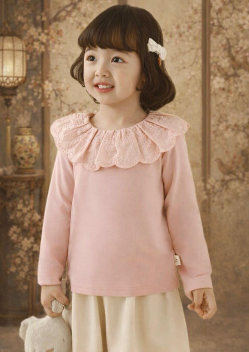 Blusa Manga Larga Niña | Cuello Holán Bordado Estilo Romántico
