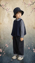 Jeans Wide Leg | Mezclilla Suave con Pespuntes Blancos y Dobladillo a Rayas