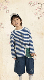 Playera Manga Larga Oversize Unisex | Rayas Americanas e Ilustración Boceto