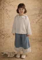 Jeans Wide Leg Niña | Mezclilla con Encaje Bordado Suizo en Bastilla