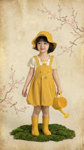 Jumper Burbuja Niña | Amarillo Mostaza con Pechera Bordada y Moño Vichy