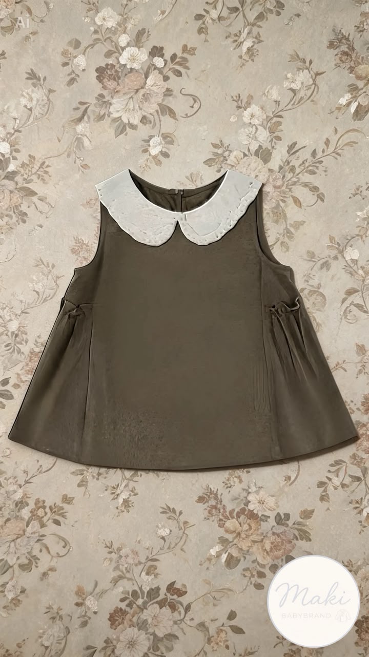 Blusón Sin Mangas Niña | Cuello Bobo Encaje Bordado Suizo y Silueta A