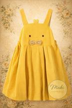 Jumper Burbuja Niña | Amarillo Mostaza con Pechera Bordada y Moño Vichy