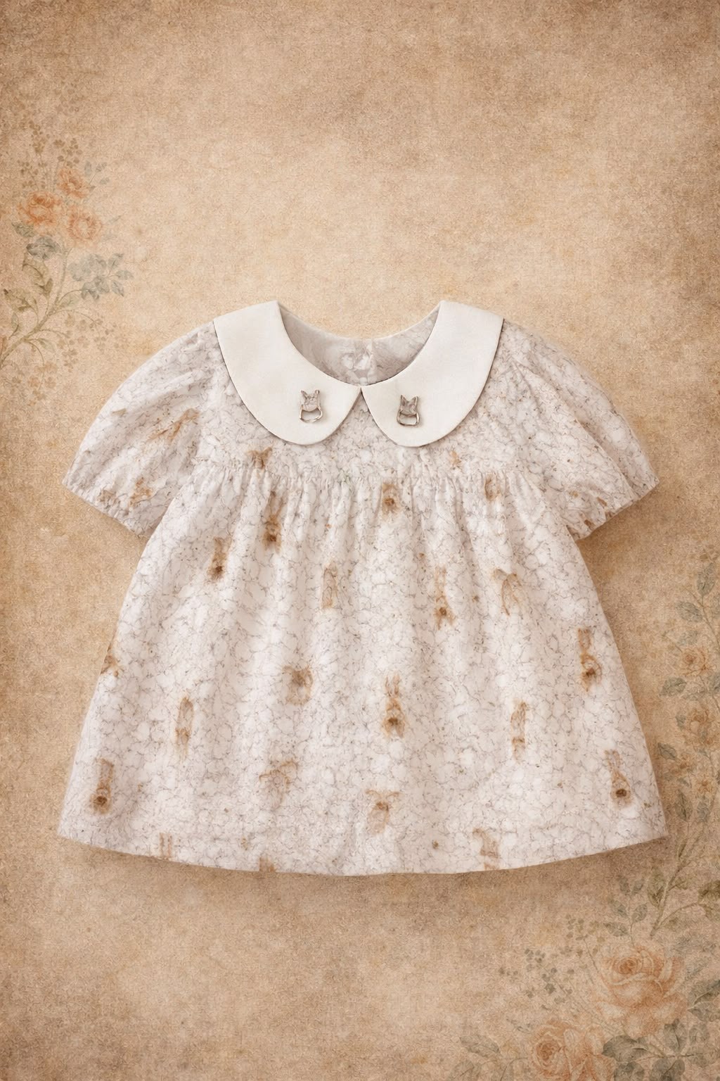 Blusón Estampado Conejitos Niña | Manga Farol y Cuello Bobo