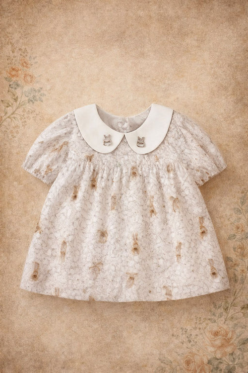 Blusón Estampado Conejitos Niña | Manga Farol y Cuello Bobo