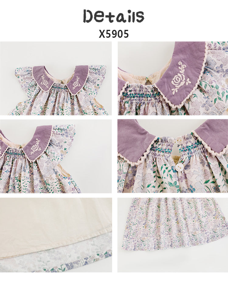 Vestido Floral Niña | Cuello Bobo Bordado Estilo Cottage Core y Romántico Asiático